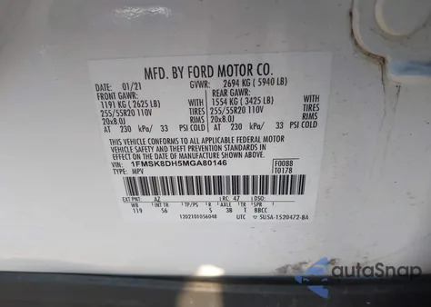 2021 Ford Explorer Xlt z USA, uszkodzony, nr VIN 1FMSK8DH5MGA80146